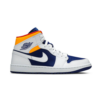 Jordan 1 Mid White Laser Orange Deep Royal Blue