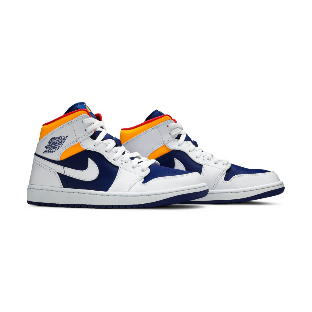Jordan 1 Mid White Laser Orange Deep Royal Blue