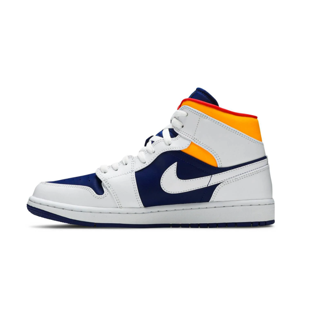 Jordan 1 Mid White Laser Orange Deep Royal Blue