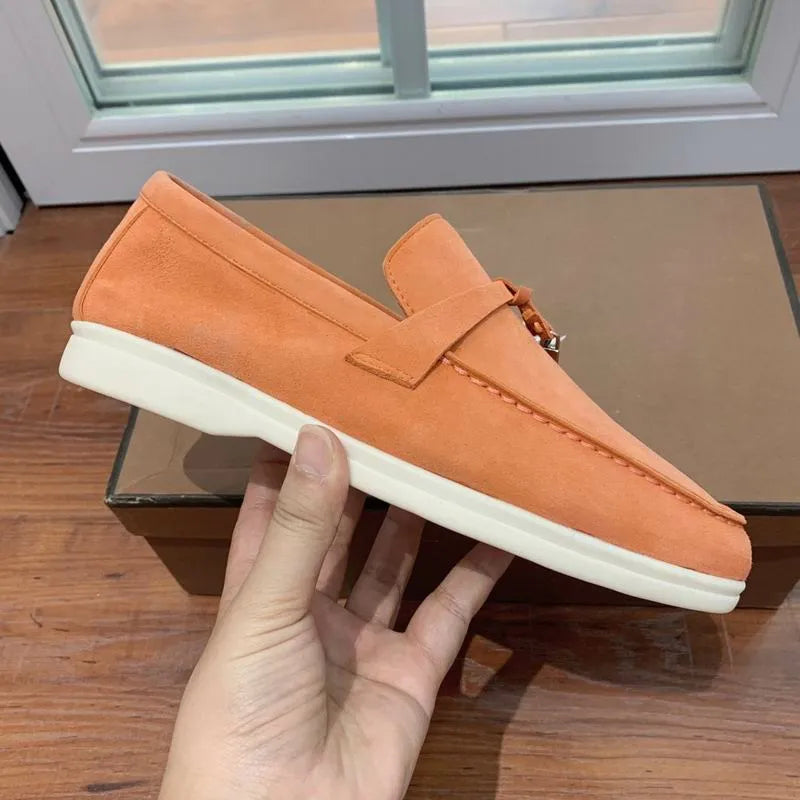 Loro Piana Summer Walk Loafers – Orange Suede (Metal Detail)