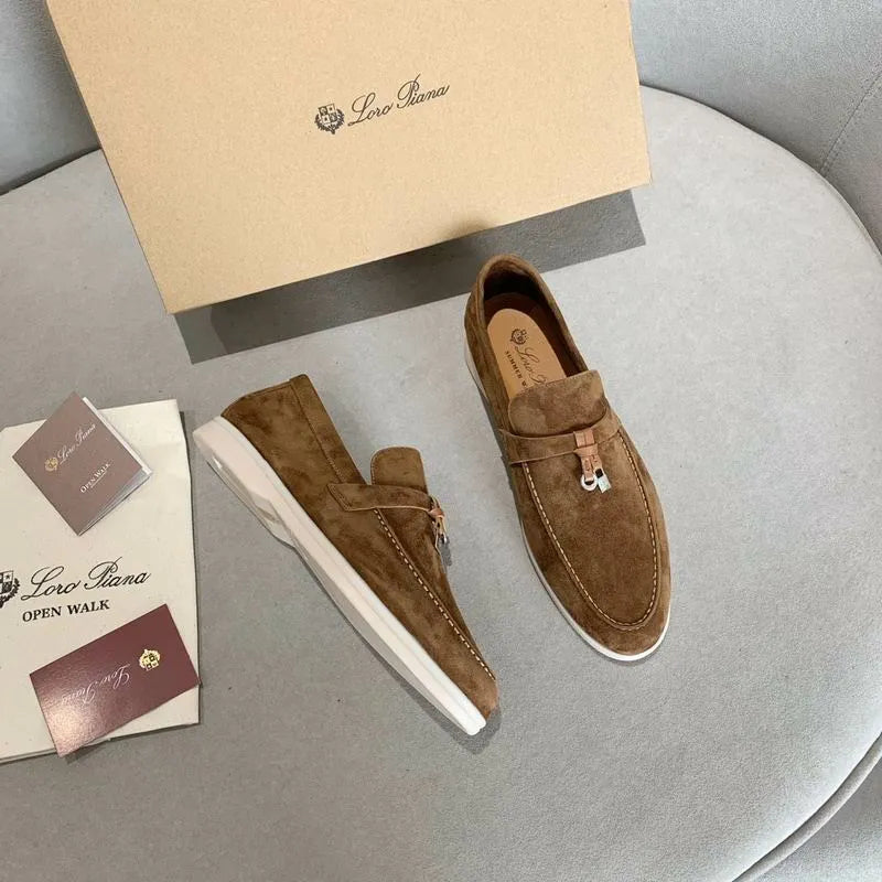 Loro Piana Summer Walk Loafers – Brown Suede (Metal Detail)