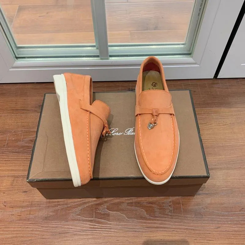 Loro Piana Summer Walk Loafers – Orange Suede (Metal Detail)