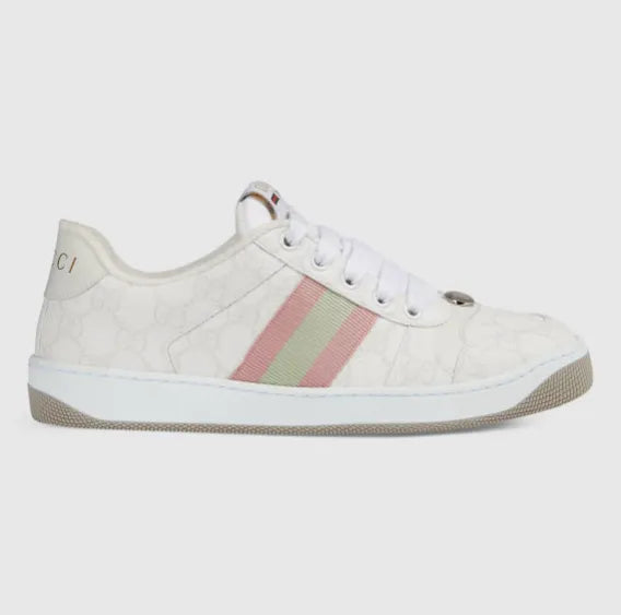 Gucci Screener Panelled Leather Sneakers - White/Pink