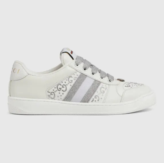 Gucci Screener Panelled Leather Sneakers - White/Gray