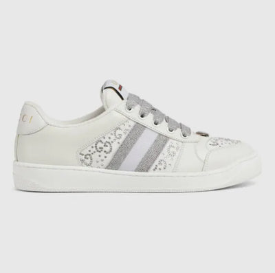 Gucci Screener Panelled Leather Sneakers - White/Gray
