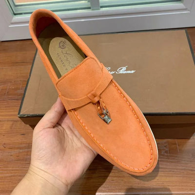 Loro Piana Summer Walk Loafers – Orange Suede (Metal Detail)