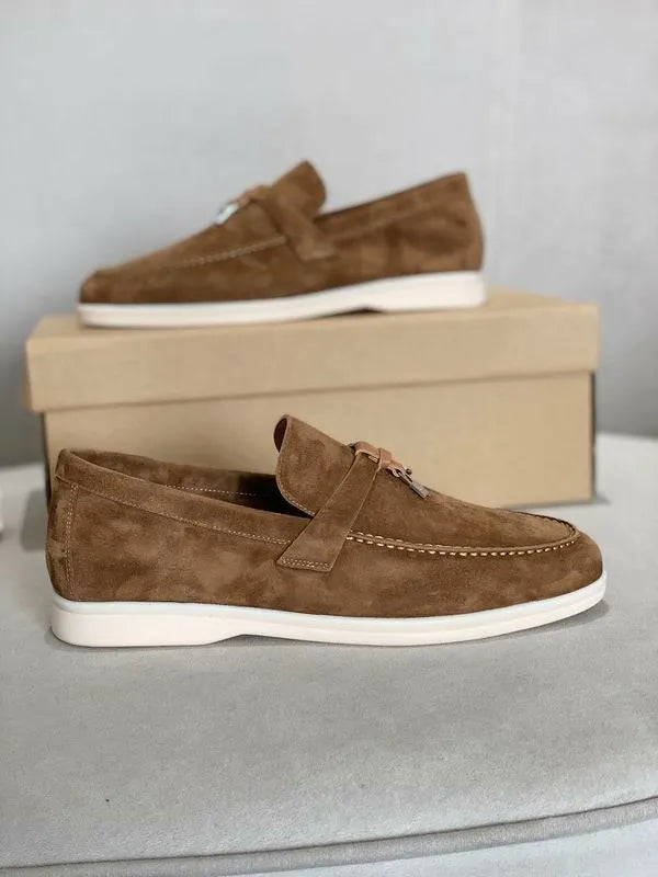 Loro Piana Summer Walk Loafers – Brown Suede (Metal Detail)