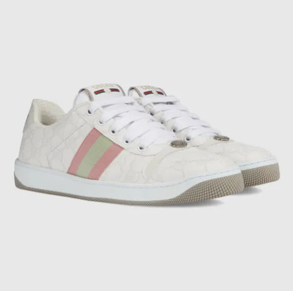 Gucci Screener Panelled Leather Sneakers - White/Pink