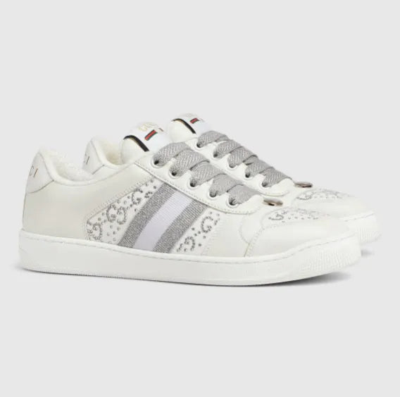 Gucci Screener Panelled Leather Sneakers - White/Gray