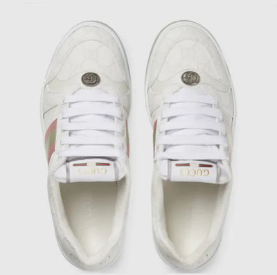 Gucci Screener Panelled Leather Sneakers - White/Pink