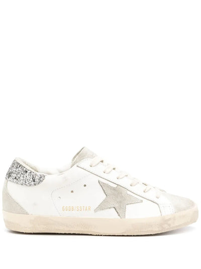 Golden Goose Super-Star White Leather Glitter Heel