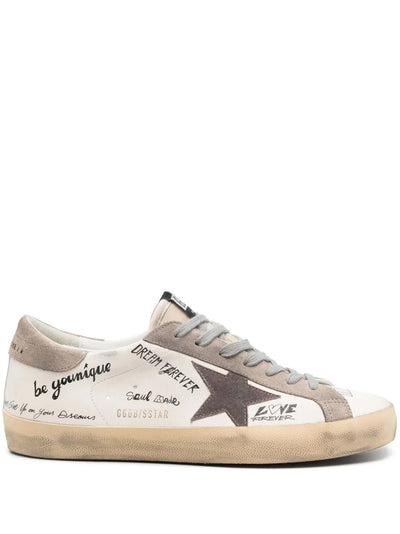 Golden Goose Super-Star Leather Sneakers – Text Print White/Beige
