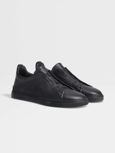 Zegna Triple Stitch Black Leather Sneakers