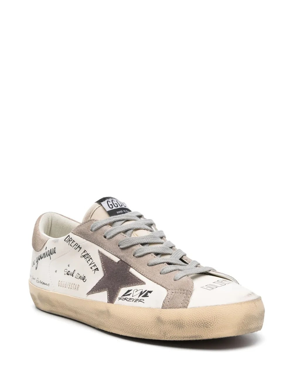 Golden Goose Super-Star Leather Sneakers – Text Print White/Beige