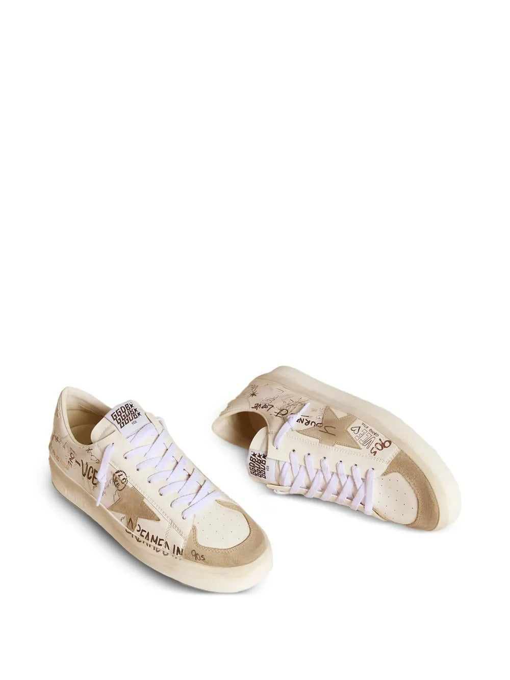 Golden Goose Stardan Sneakers – White/Beige Graffiti Print
