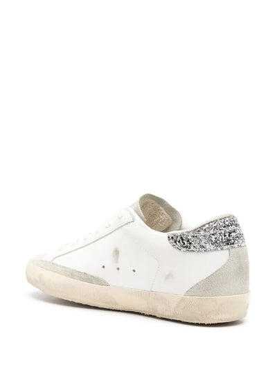 Golden Goose Super-Star White Leather Glitter Heel