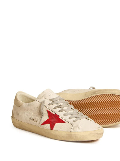 Golden Goose Superstar Sneakers – Beige/Red Star