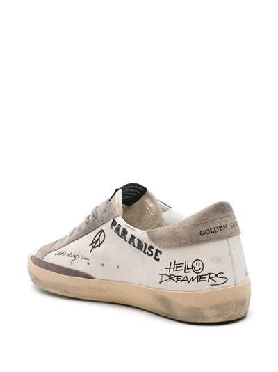Golden Goose Super-Star Leather Sneakers – Text Print White/Beige