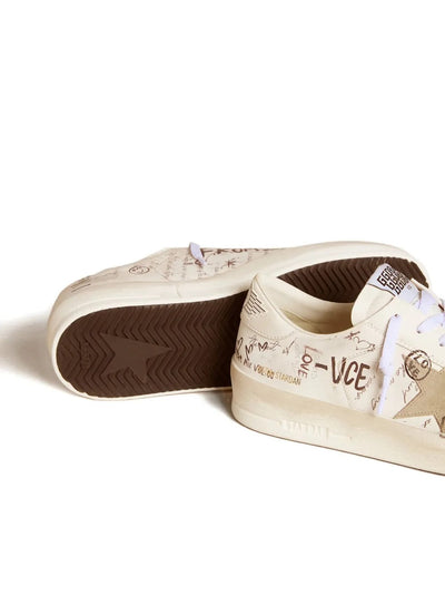 Golden Goose Stardan Sneakers – White/Beige Graffiti Print