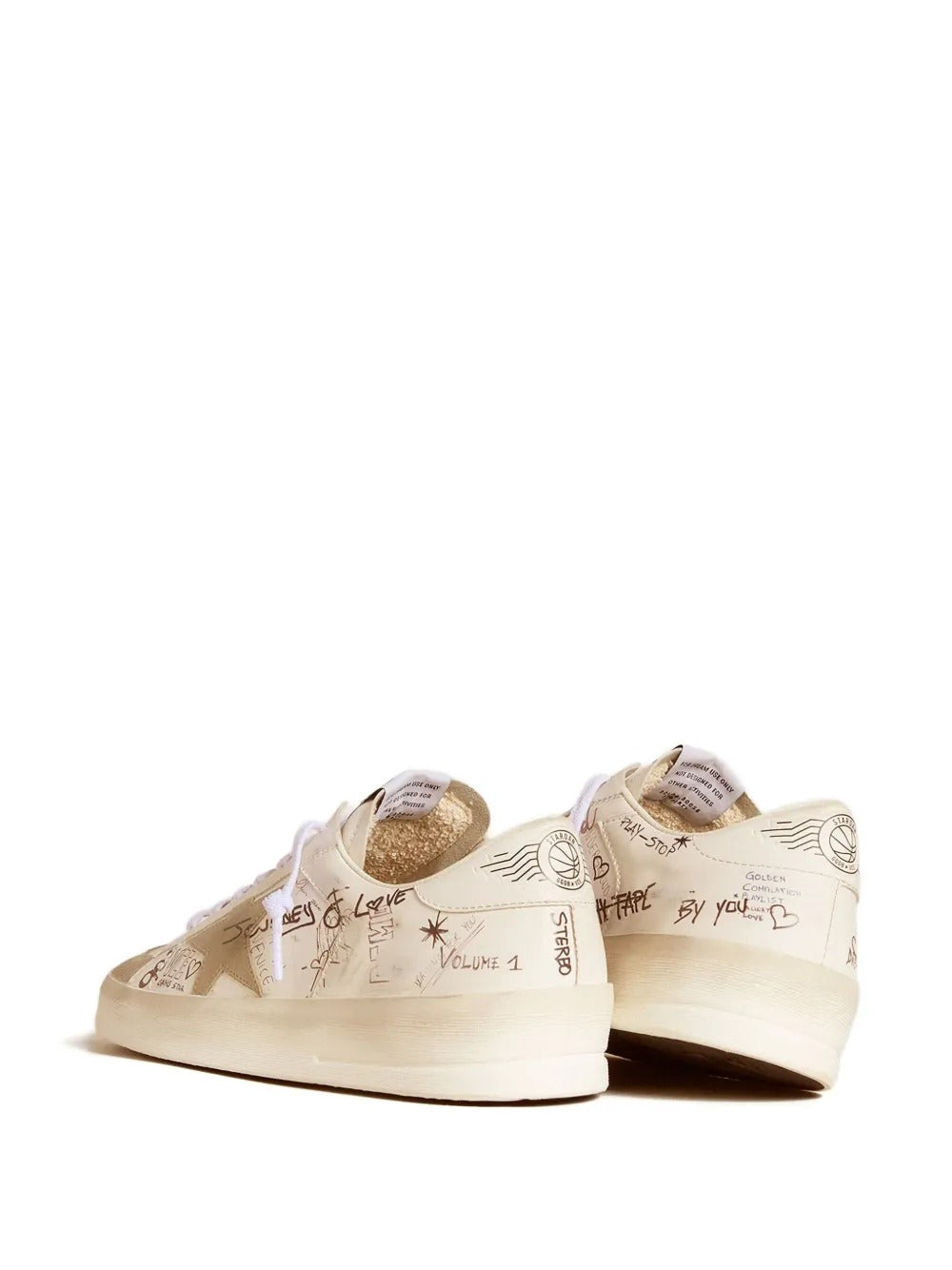 Golden Goose Stardan Sneakers – White/Beige Graffiti Print