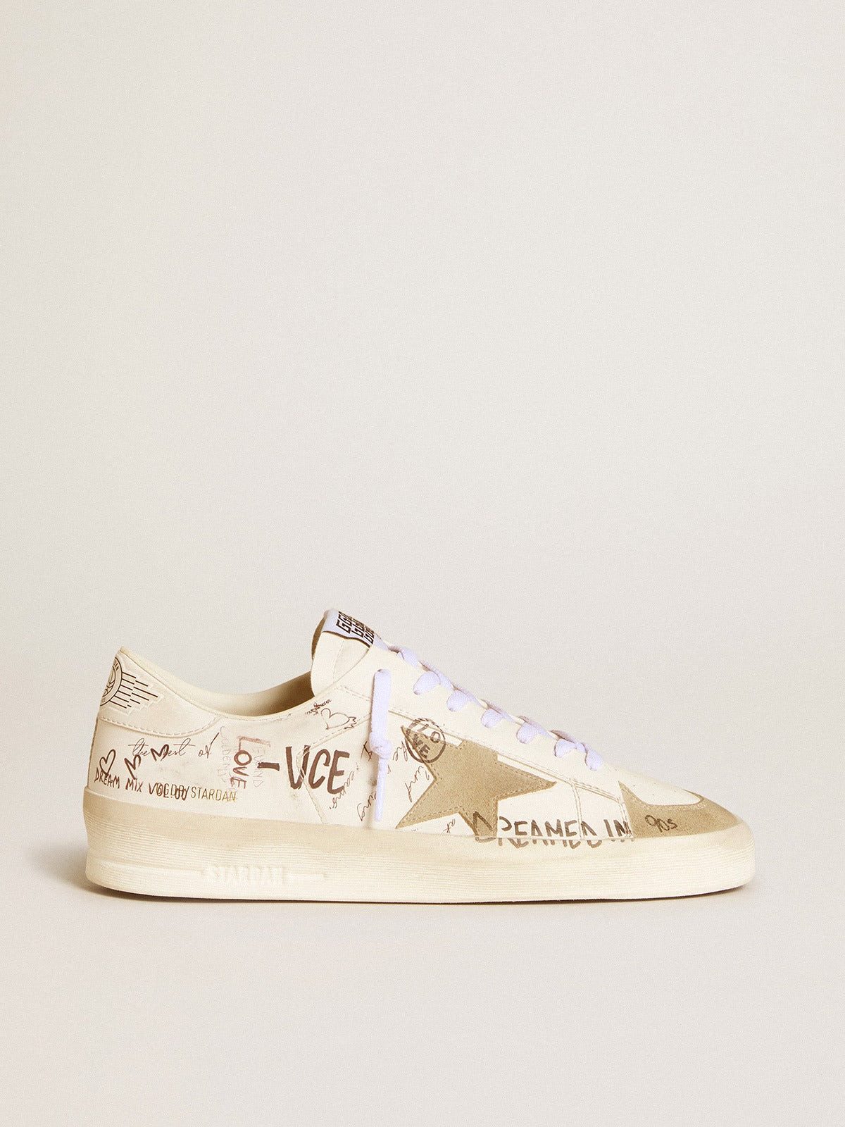Golden Goose Stardan Sneakers – White/Beige Graffiti Print