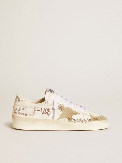 Golden Goose Stardan Sneakers – White/Beige Graffiti Print