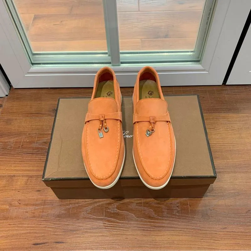 Loro Piana Summer Walk Loafers – Orange Suede (Metal Detail)