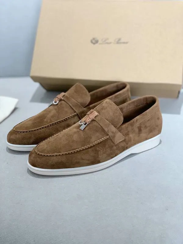 Loro Piana Summer Walk Loafers – Brown Suede (Metal Detail)